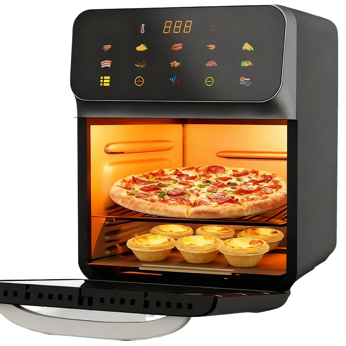10-in-1 Stainless Steel Digital Air Fryer Toaster Oven Combination, Countertop Convection Oven Max Temp 200°C/400℉ with 2 Grills, 1350W Large Glass Window Kitchen Appliance, Home Cook, 10 In 1 Fryers, Countertop Oven Set, Multifunction Oven