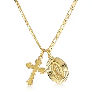 KissYan Virgin Mary Cross Necklace For Women Men, 14K Gold Plated Catholic Jesus Pendant, Religious Jewelry Gift,summerwins DealsForYouDays