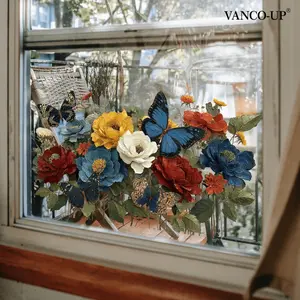 A (30*60cm) colorful flower and butterfly 2D flat electrostatic sticker for spring and summer, used as home decoration, background beautification, and glass sticker, Butterfly Stickers (D20982)