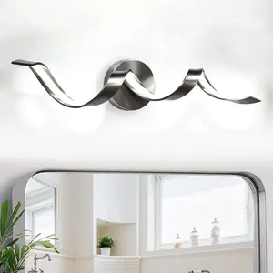 Modern LED Bathroom Vanity Lights, 24inch Dimmable Black Bathroom Lighting Fixture Over Mirror 15W Spiral Design LED Wall Light Fixtures--SN