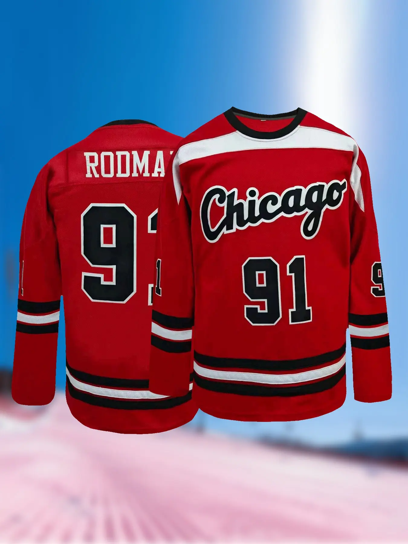 Men's Chicago #91 Ice Hockey Jersey, Embroidered V Neck Sportswear Athletic Top for Training and Competition, Hockey Practice Jersey, Loose-Fitting Sporty Unisex Apparel for All Seasons, Athletic Shirt, Athletic Sports Clothing