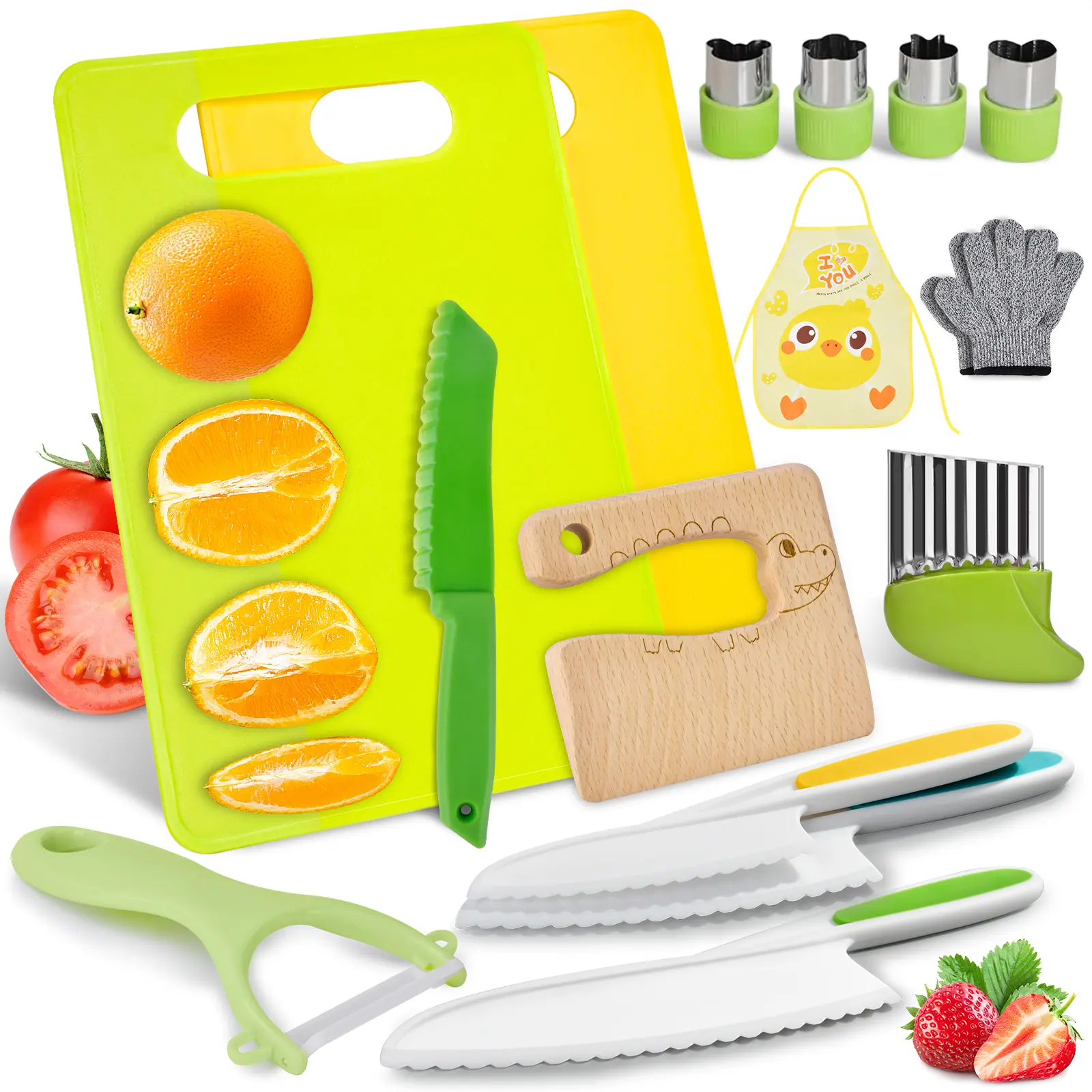 15pcs Montessori Kids Knife Set, Fruit & Vegetable Cutting Tools & Accessories, Multicolor Kitchenware, Miniature Cooking Set, Play Kitchen Set, Kitchen Accessories & Utensils, Birthday Gift