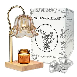 Gold Floral Candle Warmer Lamp with Timer & Adjustable Base Safe No Flame Wax Melt Lamp for Continuous Fragrance & Home Aesthetic Enhancement