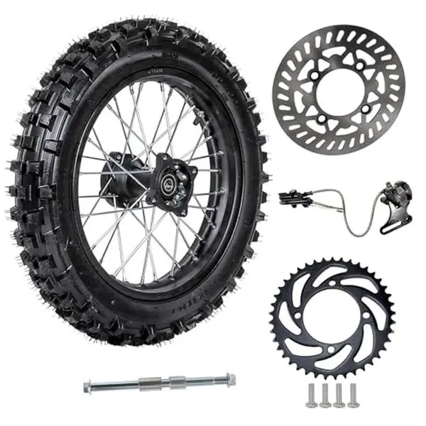 14" Dirt Bike Rear Wheel Kit – 90/100-14 Tire 1.85x14 Rim, Brake Rotor, 41T 420 Rear Chain Sprocket, Brake Caliper, 15mm Wheel Rim Axle – for Pro Pit Trail Bike Off-Road Motorcycle Scooter Razor