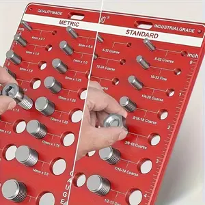 Aluminium -44 Thread Checker, Nut and Bolt Thread Identification Gauge, Suitable for Metric and Imperial Sizes, Includes Standard Ruler, Hex Nuts