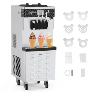 GARVEE 3 Flavor Soft Serve Ice Cream Maker Standing Commercial Ice Cream Machine 2450W, 20-30L Hourly Yield for Snack Bar Supermarkets，White