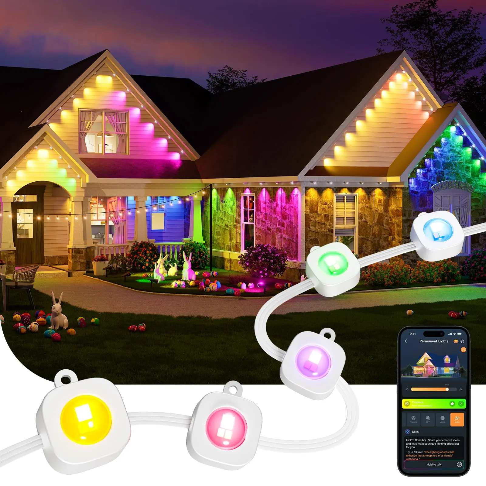 150ft Smart Permanent Outdoor Lights, Linkind Smart AI RGBTW 100ft Christmas Lights, 85 Scenes Modes for Daily Holiday Christmas Decorations,IP67 Waterproof, Compatible with Alexa,Google Assistant