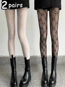 Sweet Bow Butterfly Patterned Fishnet Stockings Set of 2, Women and Stylish Tights for Fashion, Comfortable and Versatile Accessories