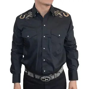 MEN'S LONG SLEEVE HORSE SHOE EMBROIDERY WESTERN SNAP SHIRT