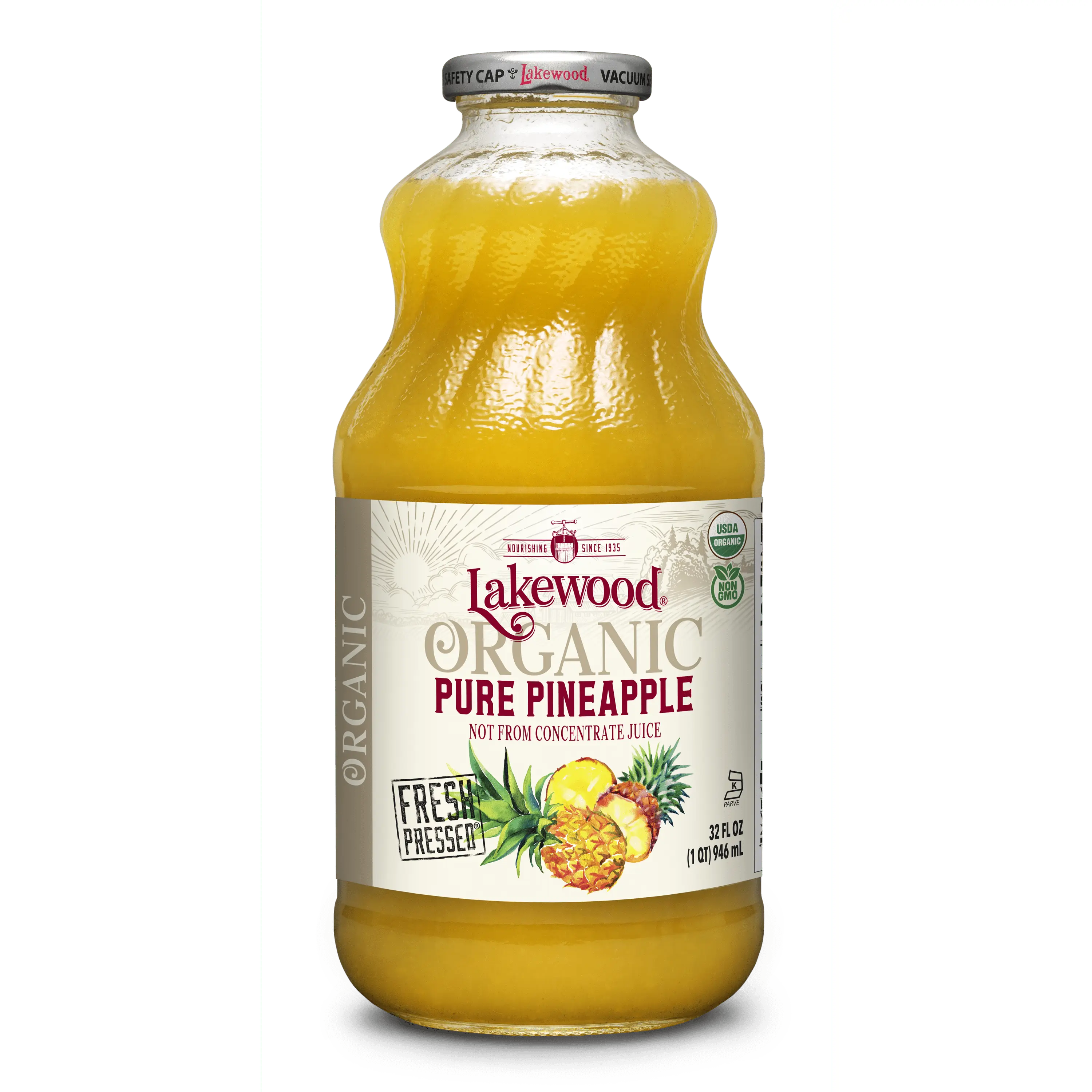 Lakewood Organics Pure Pineapple Not From Concentrate 100% Juice, Fresh Pressed 32 fl oz.