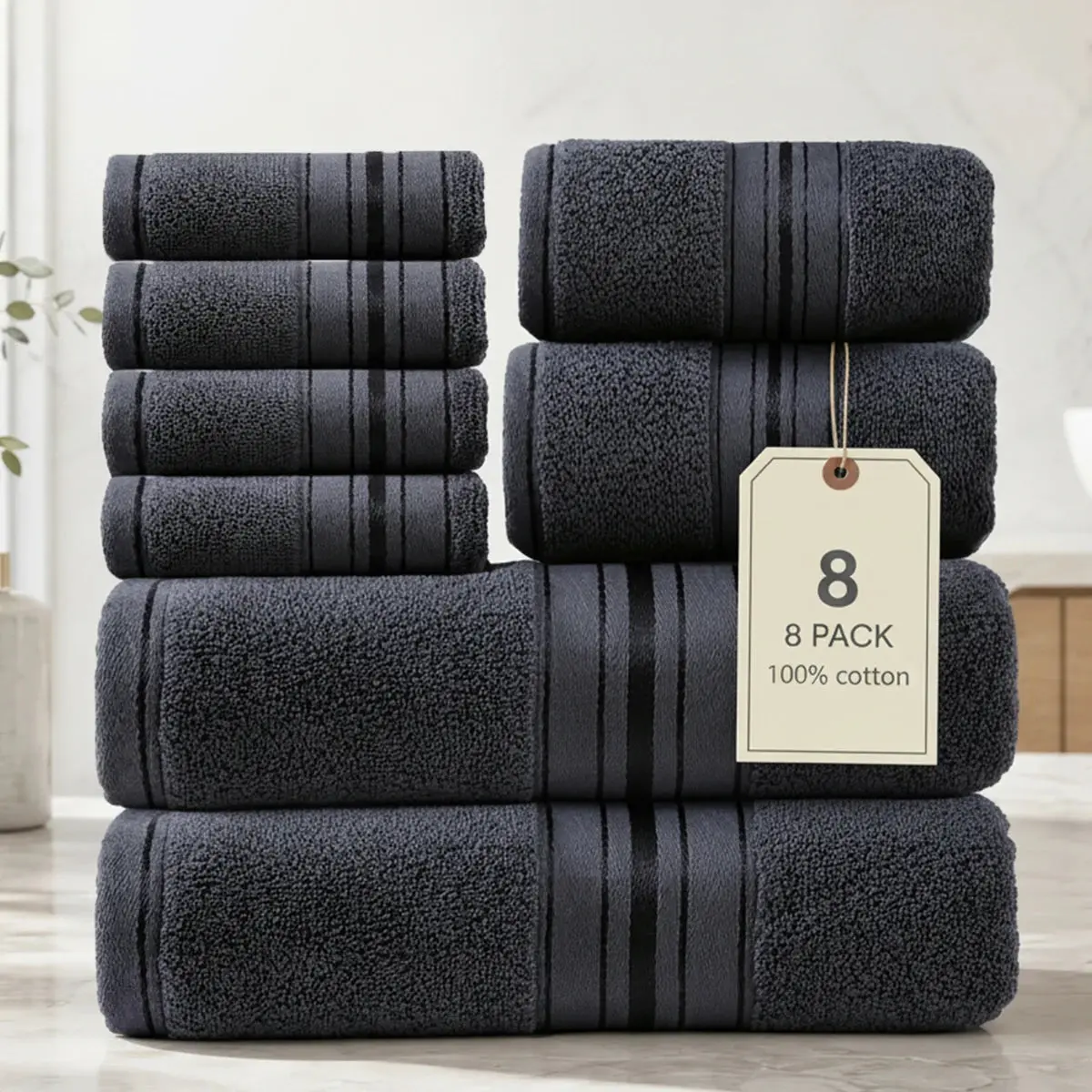 8 Piece Luxury Towel Set – Majestic Plush, Super Absorbent & Quicker-to-Dry, Thick 100% Ring Spun Cotton Towels for Bathroom, Spa & Hotel – 2 Bath, 2 Hand, 4 Washcloths