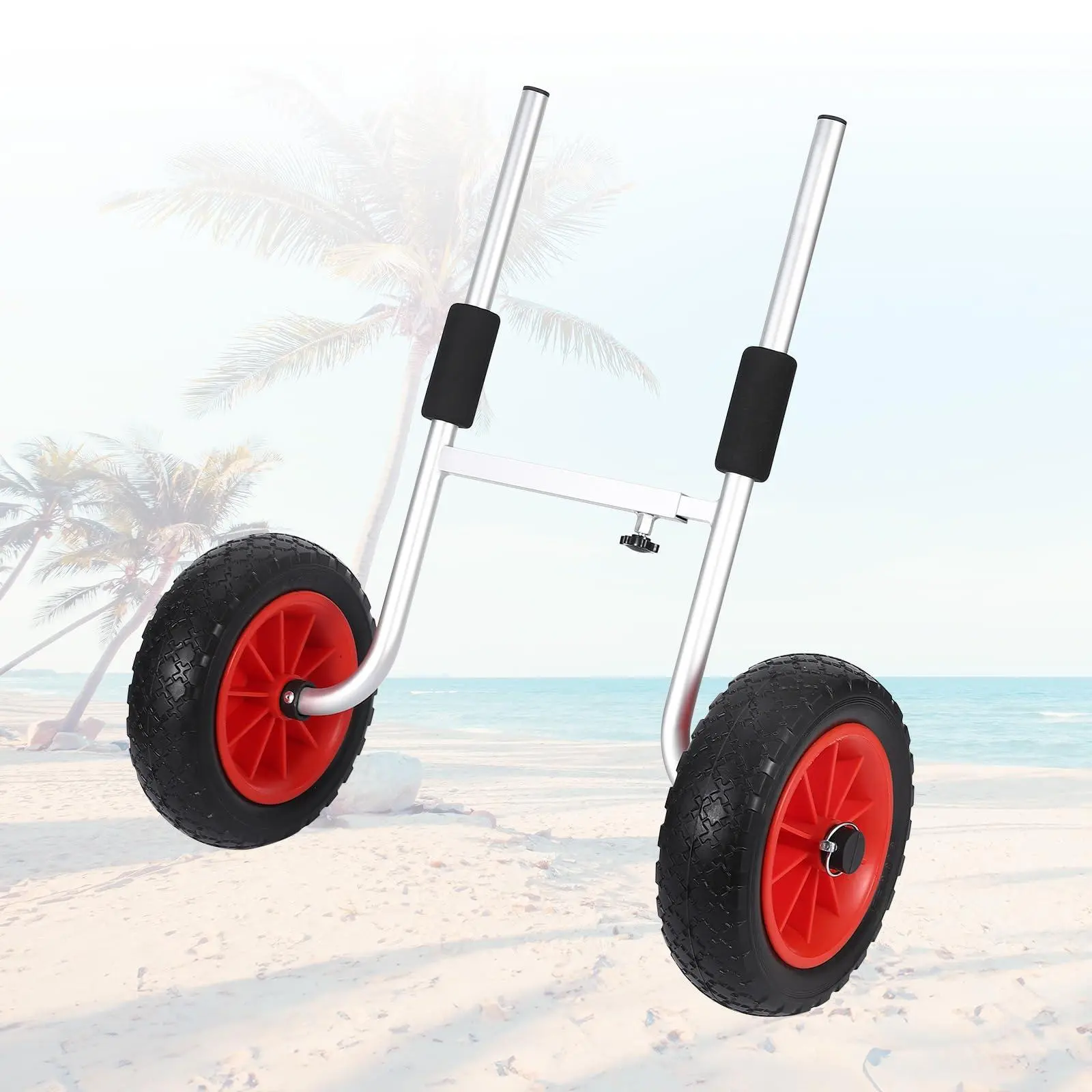 220 lbs Kayak Cart, Heavy Duty Adjustable Kayak Trolley with 10" Solid PU No-Flat Wheels, Foam Pads & Detachable Design for Kayaks with Scupper Holes, Canoe Cart for Beach