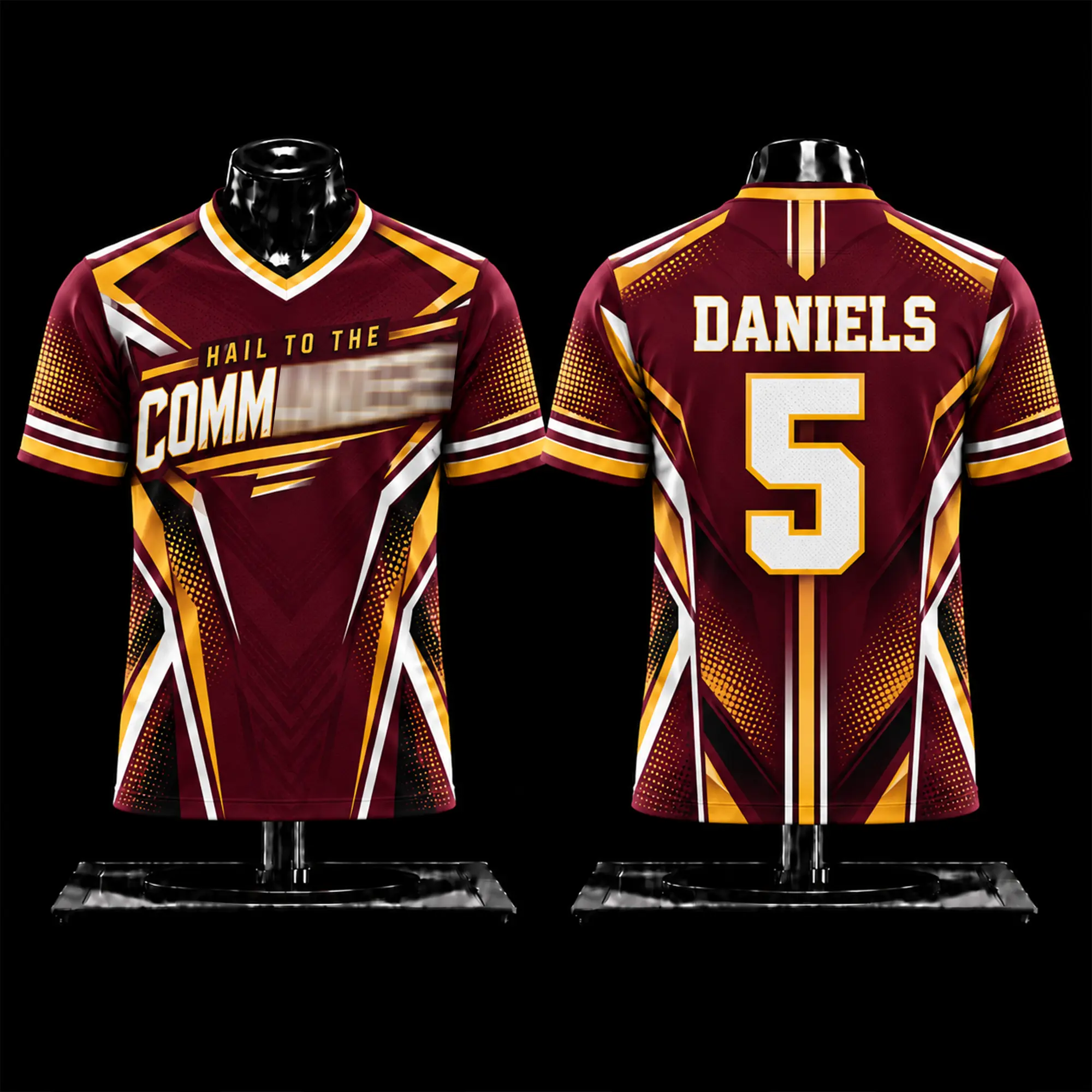 Jayden Daniels #5 Premium V-Neck Jersey, Hail To The Command Fans, Command Nation Fans, Football Fans Apparel, Unisex Game Day Jersey, Burgundy Gold Football Jersey, Gift For Football Lovers Casual Classic.