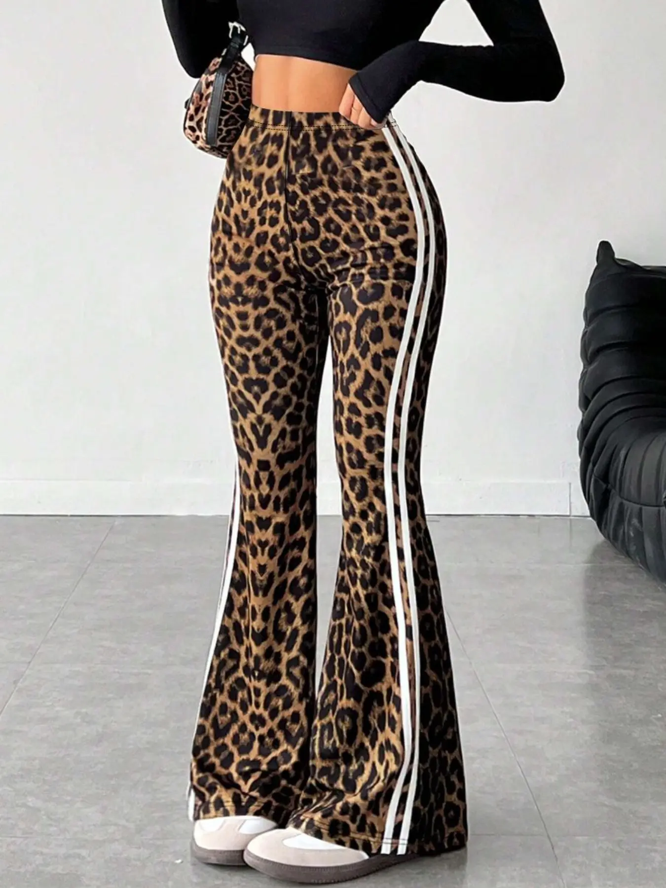 Women's Leopard Print High Stretch Flares Leggings, Casual Fake Jeans Flared Bell Bottoms, All-Season Stretchy Material, Versatile & Elegant Style