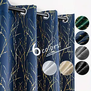 2-Piece Silver Branch Blackout Curtains, Top Cord Ring Design, Thermal Insulation, Simple Fashion Style for Bedroom Balcony Living Room