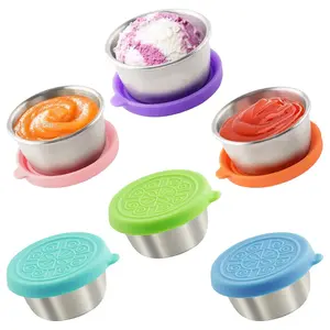 Stainless Steel Sauce Cup with Lid, 6 Counts/set Reusable Leakproof Sauce Container, Food Preservation Container for Lunch Box, Picnic, Travel, Kitchen