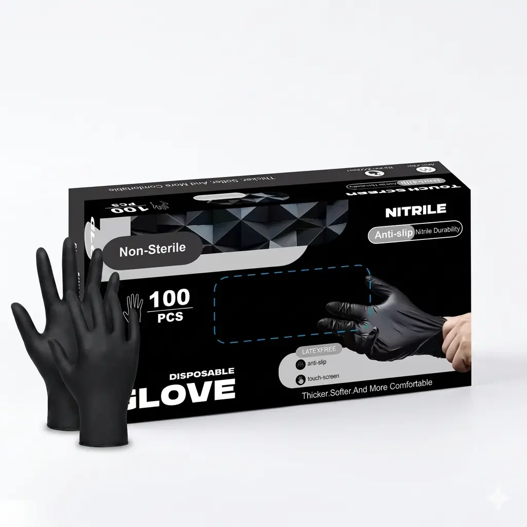 gpcraft Black Disposable Nitrile Synthetic Rubber Gloves - 100 Pcs Textured Grip, Comfortable Durable Home Supplies for Auto Repair, DIY Hand Protection (Boxed)