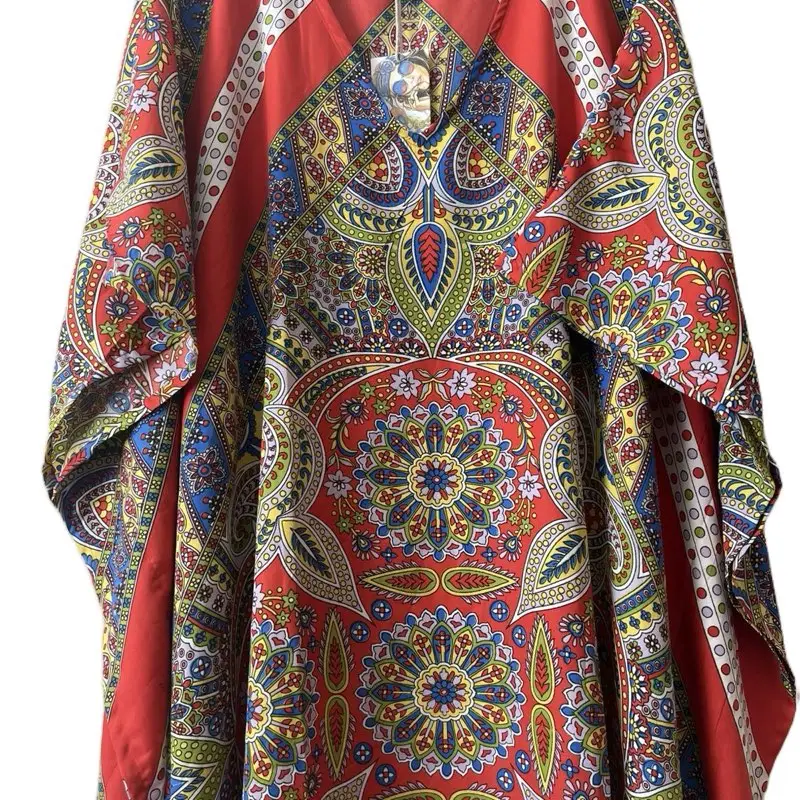 Plus Size Kaftan Dress for Women - Casual Spring/Summer Beach Vacation Dress with Patterned Fabric and Lace Trim