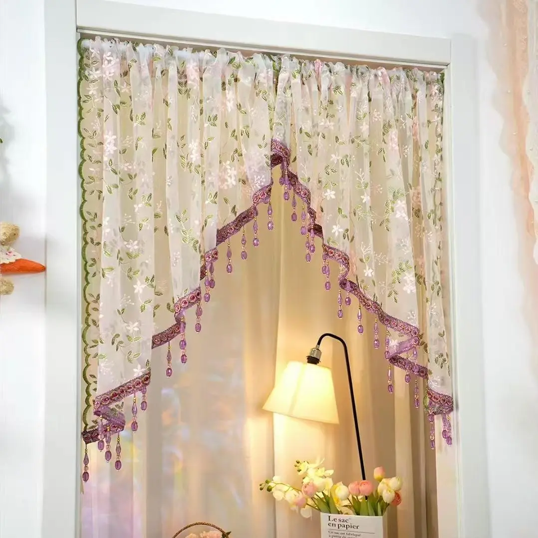 No-Hole Retro Lace Curtains — Elegant floral pink sheer curtains, perfect for wardrobes, living rooms, and bedrooms in apartments and vacation homes. These embroidered blackout curtains are ideal for summer, Easter, and rustic decor.