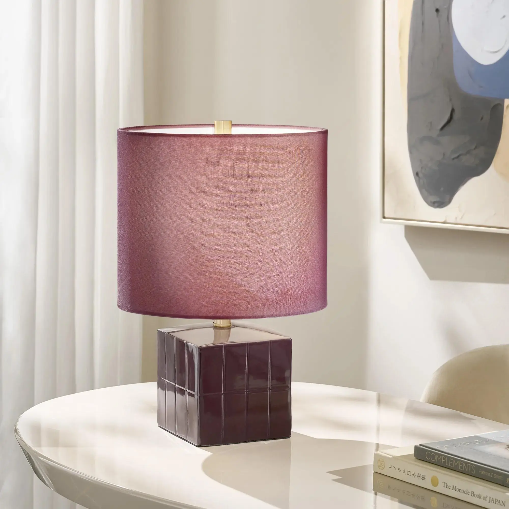 Z Gallerie Le Cube Ceramic Table Lamp, 18in Carved Grid Design - Home, Room & House Decor for Ambient Indoor Lighting