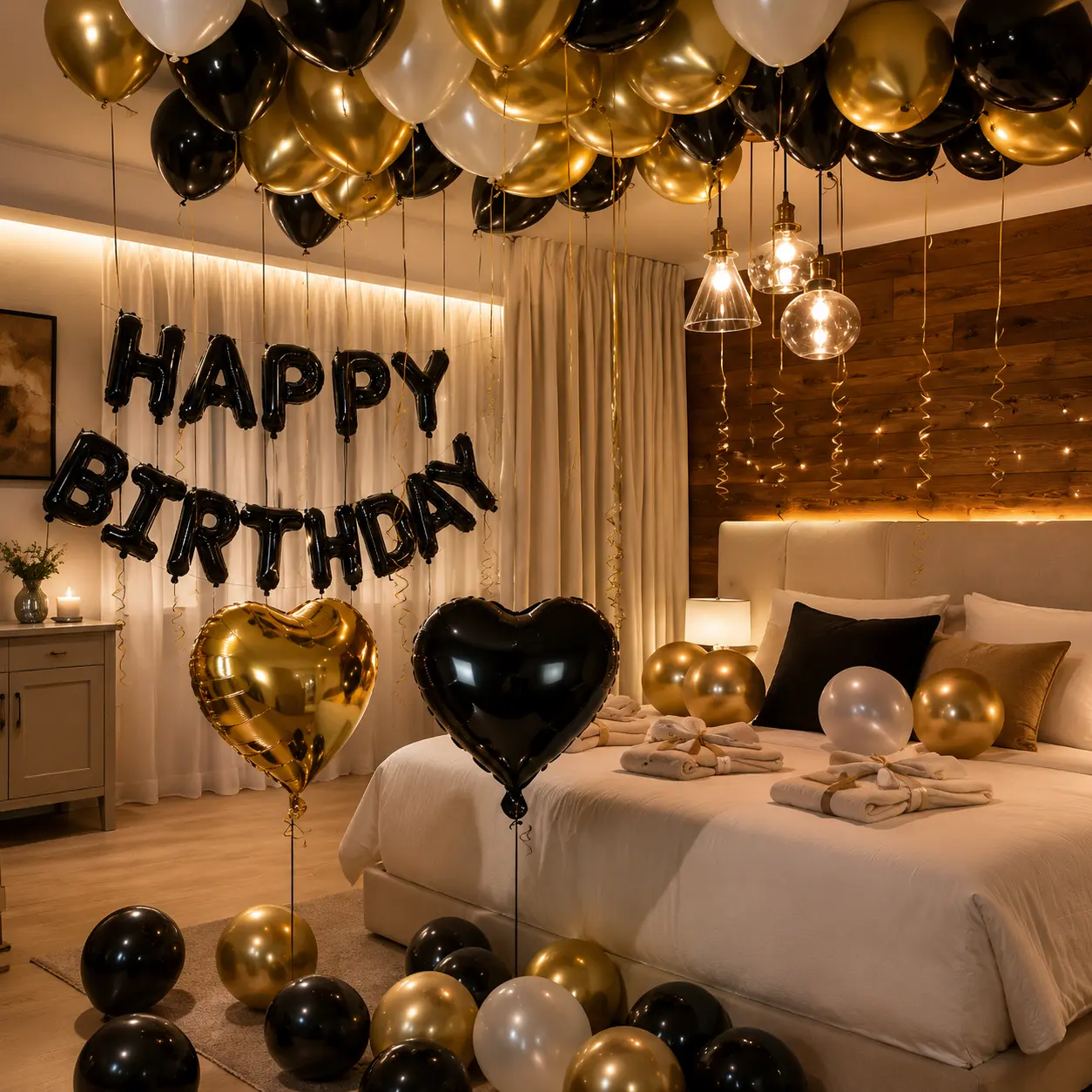Black Gold White Birthday Balloon Decoration Kit, 42PCS Set with Heart Foil Balloons for Women's Birthday Party Room Decor Supplies, Balloon Decor, Birthday Decor