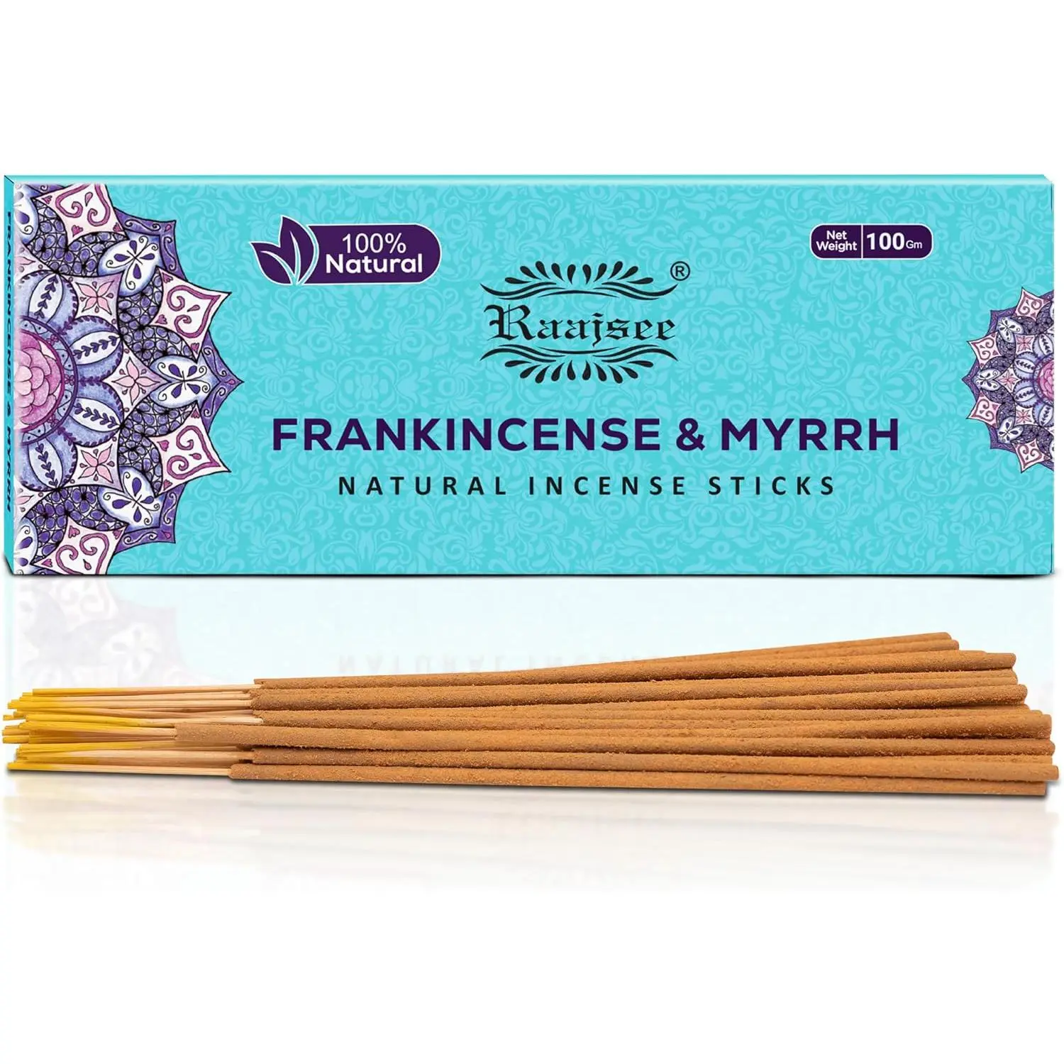 Pure Frankincense & Myrrh Incense Sticks, 100% Natural Charcoal-Free Organic Non-Toxic Clean-Burning Handmade 100 gm Pack, Meditation Gifts for Spiritual Cleansing & Spirituality