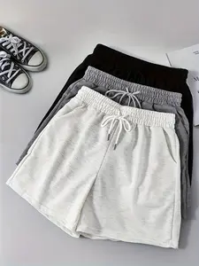 Women's Solid Drawstring Waist Sports Shorts, Casual Pocket Elastic Waist Track Shorts for Running Gym Workout, Ladies Sportswear for Spring