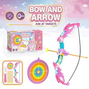 Glowing Unicorn Bow and Arrow Toy Set, LED Light, Soft Suction Arrows, Safe Educational, Indoor Outdoor Play, Includes Quiver Target, Gift Box, Aaa Batteries Needed