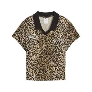 PUMA Womens X Leopard Collared Short Sleeve Casual Tops Casual - Brown