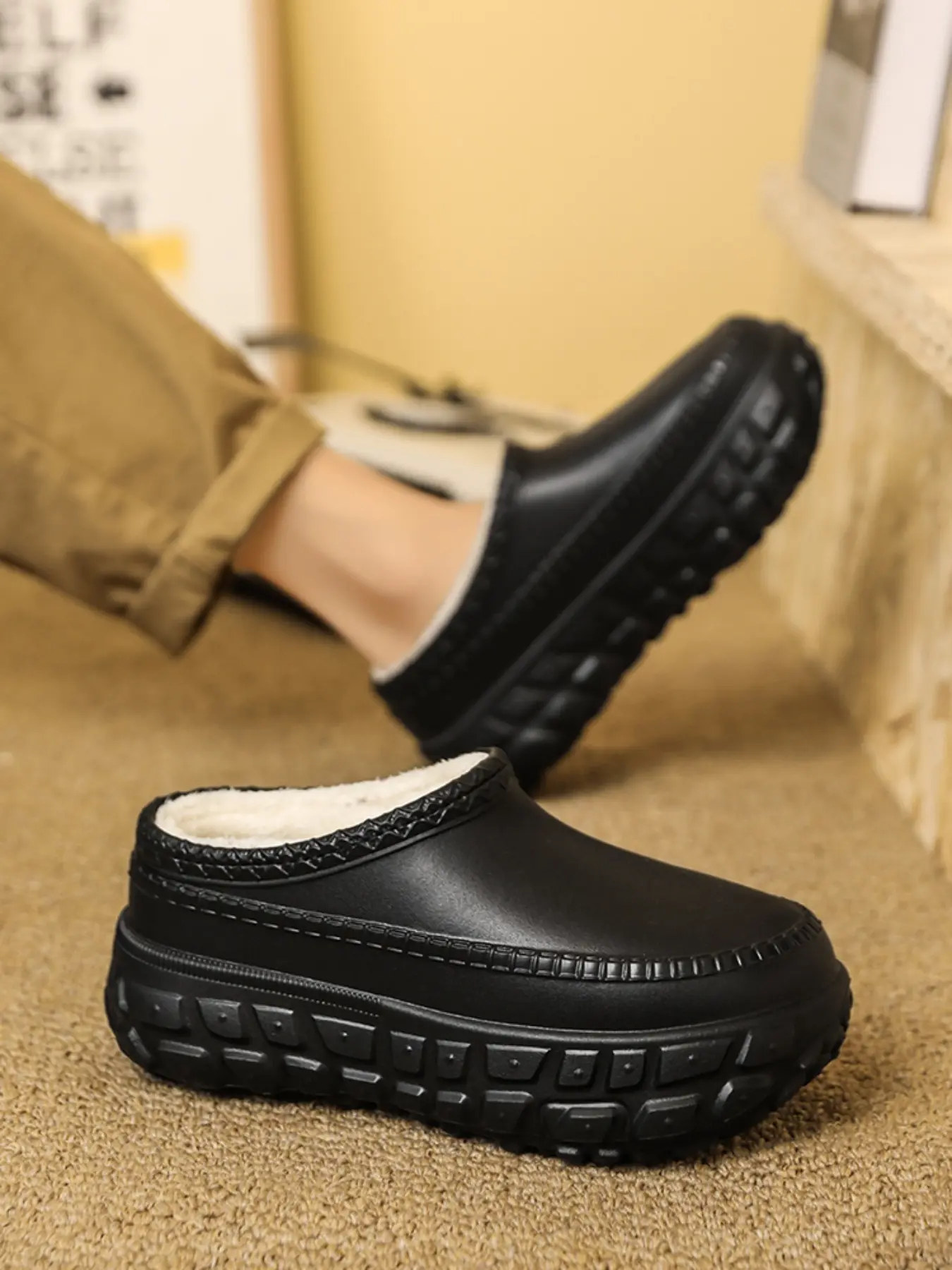 Couples Thick Sole Slipper Shoes, Indoor Slippers, Waterproof Anti-Slip Wear-Resistant Bottoms, High-Pile Plush Lining, Comfortable Warm Indoor Outdoor Use, Warm House Slippers, Home Slippers