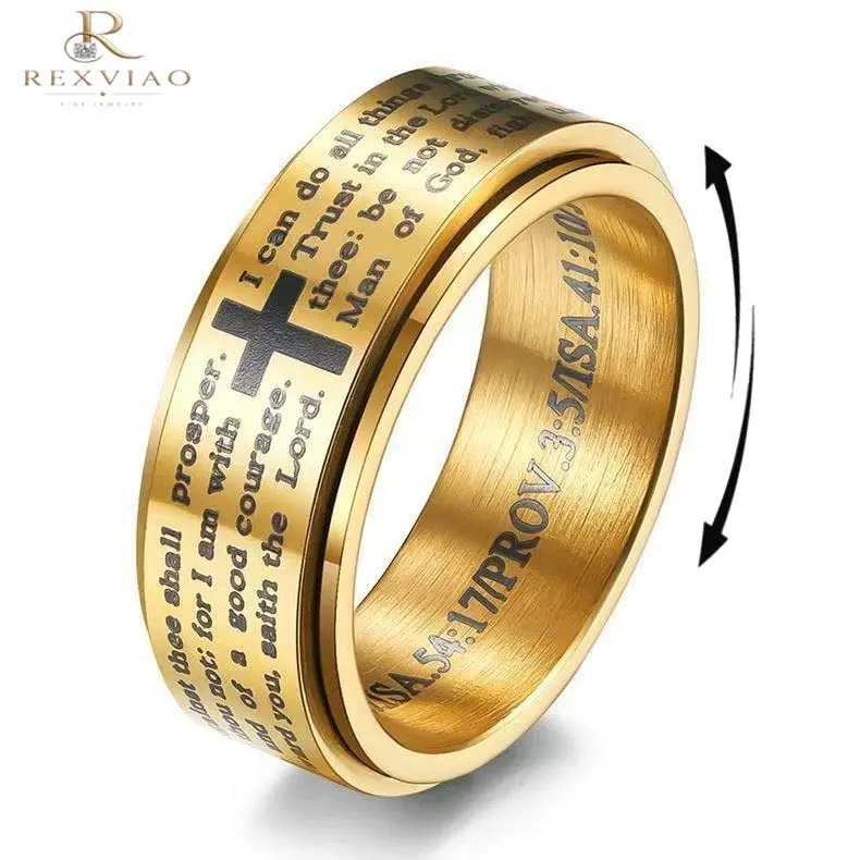 Rexviao Cross Motif Rotating Titanium Steel Fidget Ring - Unisex, Rotating Design, Unique Jewelry, Women's Accessory, Anxiety Relief, Casual Everyday Wear, Self-Motivation Gift, Soothing Ring, Fidget Ring For Anxiety Relief