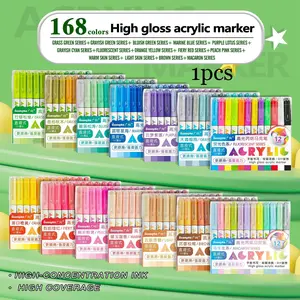 Wide Range 586 Hard Tip High Capacity Glossy Water-Based Liquid Acrylic Markers, Art Marker, Coloring Markers, 168 Colors Handwriting Drawing Highlighter Pens