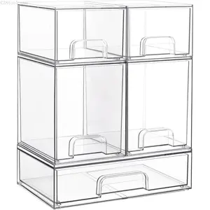 Drawers Set of 5, Clear Plastic Organizer Bins for Baby Bottle, Beauty Supplies Storage, Ideal for Kitchen Countertop, Vanity, Bathroom, Cabinet, Pantry OrganizationC38tool que