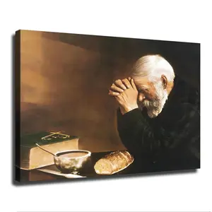 Daily Bread Man Praying At Table Grace Religious Poster Art Canvas HD Printing Artwork for Bedroom Wall Home Decoration (12*18inch_Unframed)