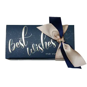 Best Wishes Gift Box with Bow Ribbon -  Elegant Navy Blue Favor Boxes for Wedding, 2026 Graduation, Birthday Party & Baby Shower - Small Candy & Chocolate Packaging
