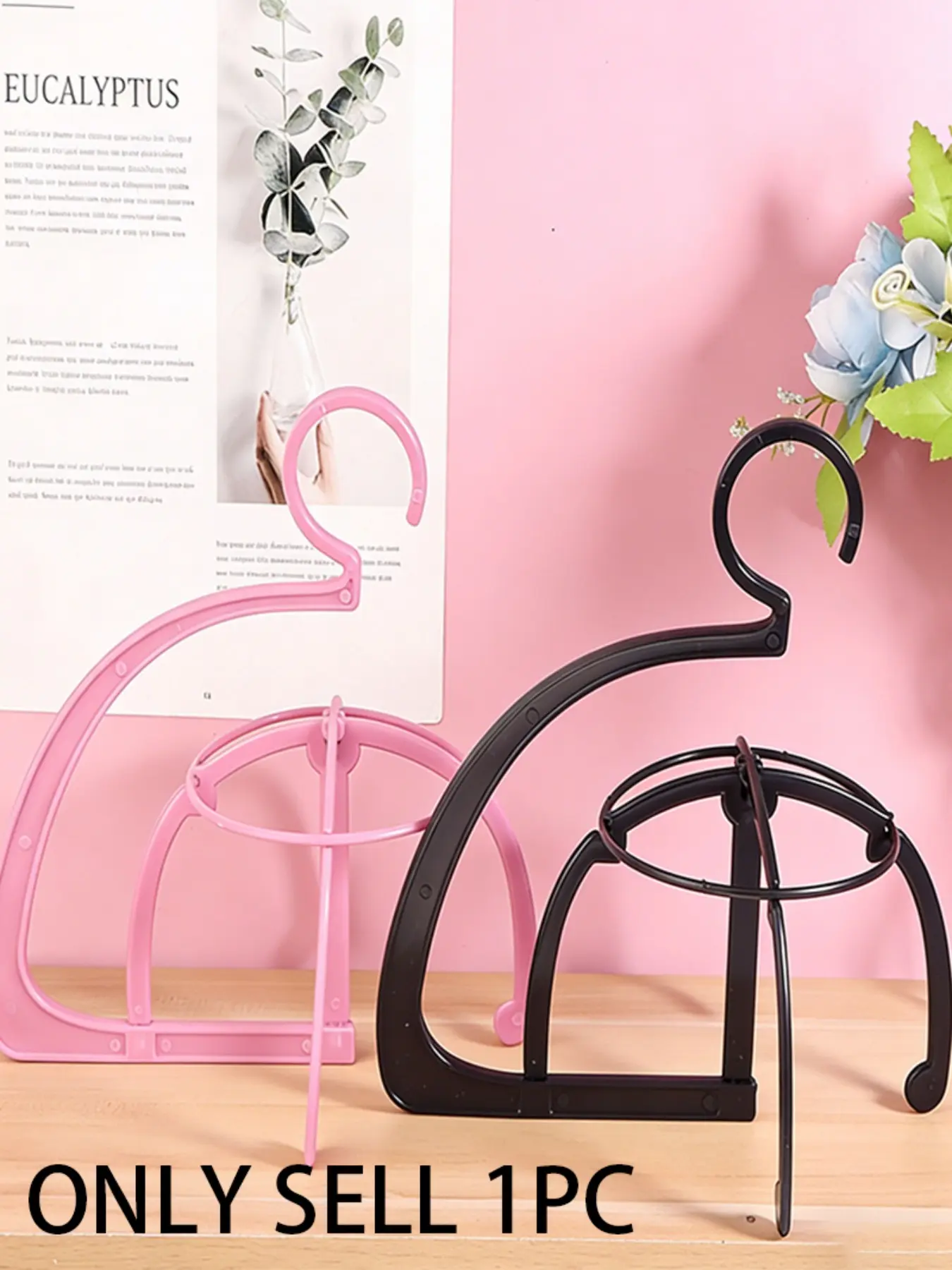 Multi functional wig stand, foldable, Compact and portable wig support, suitable for home/travel wig hanging, shaping and storage tools. Available in pink/black, Portability