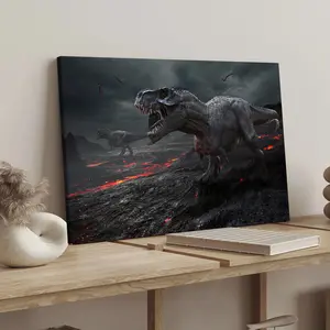 Wooden Frame Canvas Poster, Dinosaur Scene Art Print, Modern Home Decor Wall Art, Waterproof & High-Quality, Ideal Gift Idea