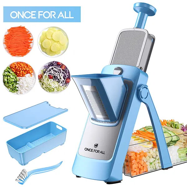 ONCE FOR ALL JS04 Multi-Functional Kitchen Vegetable Chopper - Mandoline Slicer, Dicer, Rotating Grater, Safe Hand Protection, Multifunction Potato Chippers, Essential Countertop Household Gadget, Ideal Gift,home essentials