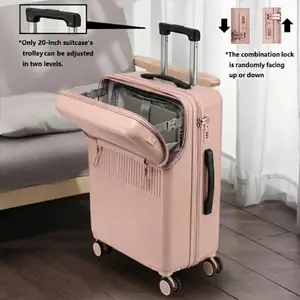 20 Inch Luggage, Carry on Luggage Airline Approved, Travel Suitcase, Front Opening, ABS+PC Luggages with Password Lock USB Port And Spinner Wheels, Suitable for Daily Use, 801 Pink