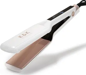 K&K 2.25 Inch Flat Iron Hair Straightener, Professional Extra Wide Hair Straighteners for Therapy Keratin, 3D Floating Ceramic Tourmaline Coating Plate Irons for Thick Hair, Damage and Frizz Medium well flat iron