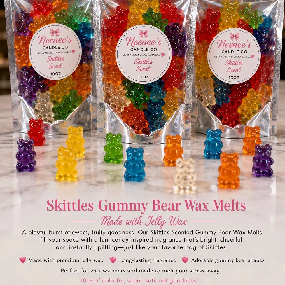 Skittles Scented Gummy Bear Wax Melts - 10 oz, Premium Jelly Wax, Fragran Luxury ce Aroma for Room Decor Candle Fruit Burst Colorful Fragrance Light Ornaments Decoration Perfume