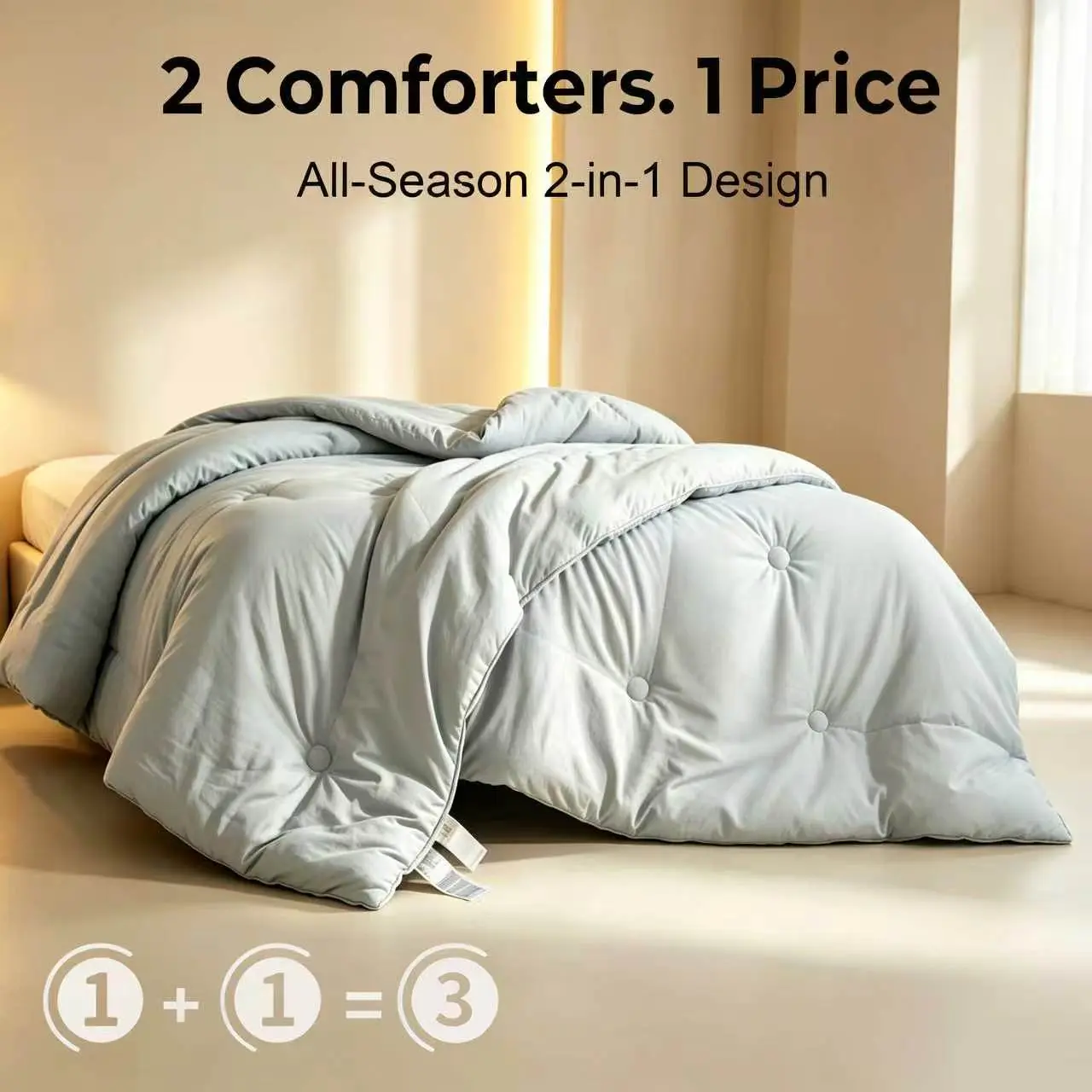 Havnna 2-in-1 All-Season Comfortable Non-Staining Duvet Comforter, 200x230cm/78"x90" (US Double/Full), Saves 50% Closet Space, Machine Washable, No Dry Cleaning Needed, Summer Bedding, Comfortable Non-Staining Duvets