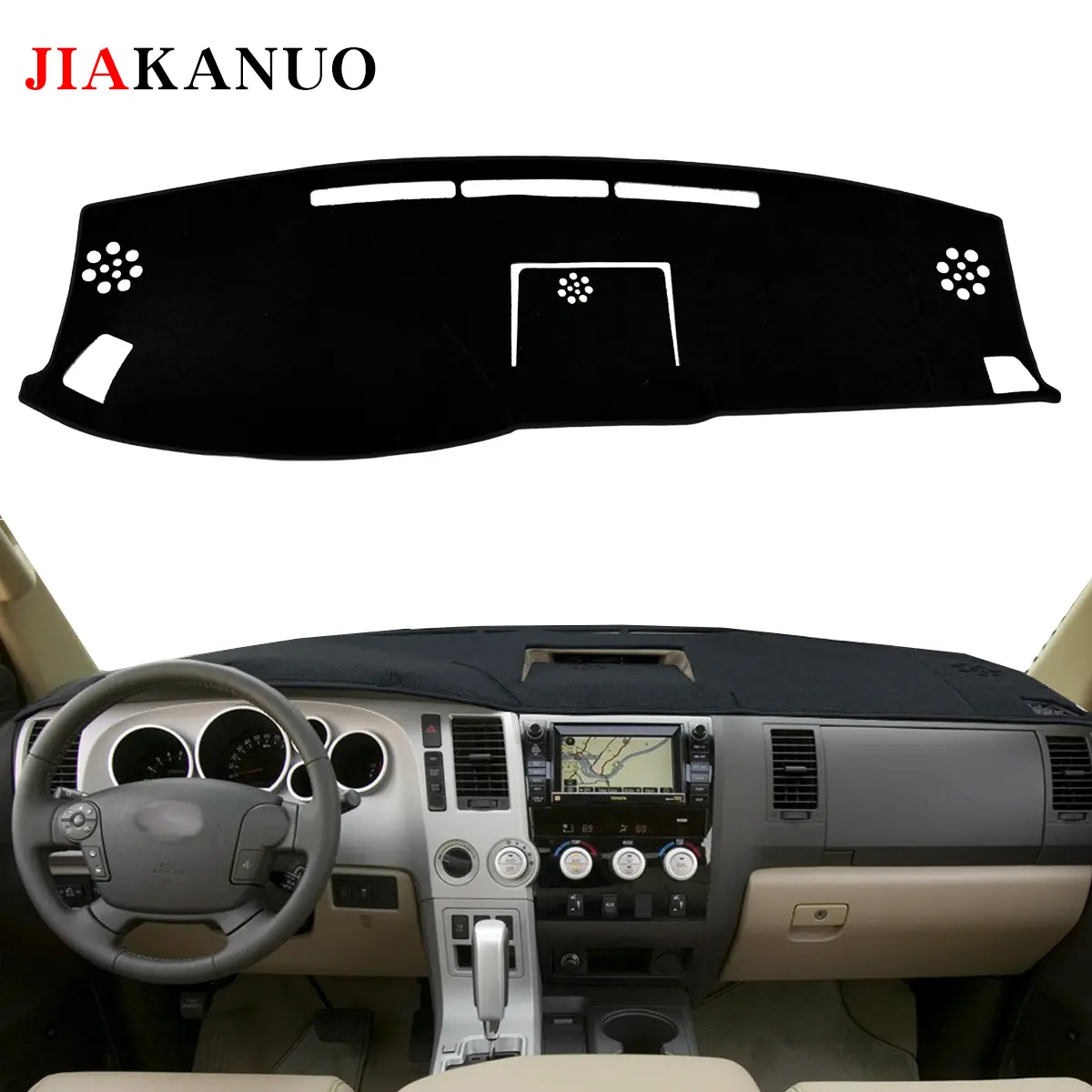 JIAKANUO Rectangular Dashboard Cover Pad for 2007-2013 Toyota Tundra, Black Polyester Car Mat with Silicone Grip Particles, Sunscreen, Reflective, Heat-Insulating, Anti-Glare, Durable, Protective, Sun Screen