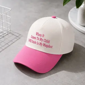 When It Comes To My Child I Will Smile In My Mugshot Embroidery Hat for Women, Pink Trucker Cap Funny Quote Hat, Adjustable Snapback Cute Girly Hat, Bachelorette Party Gift, Pretty, Vintage Style Embroidered Hat, Casual Streetwear Cap USA, Trendy Hat