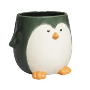 6" Green Penguin Planter