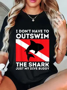 100% Cotton Outswim My Dive Buddy - Funny Shark & Scuba Diving Diver T-Shirt