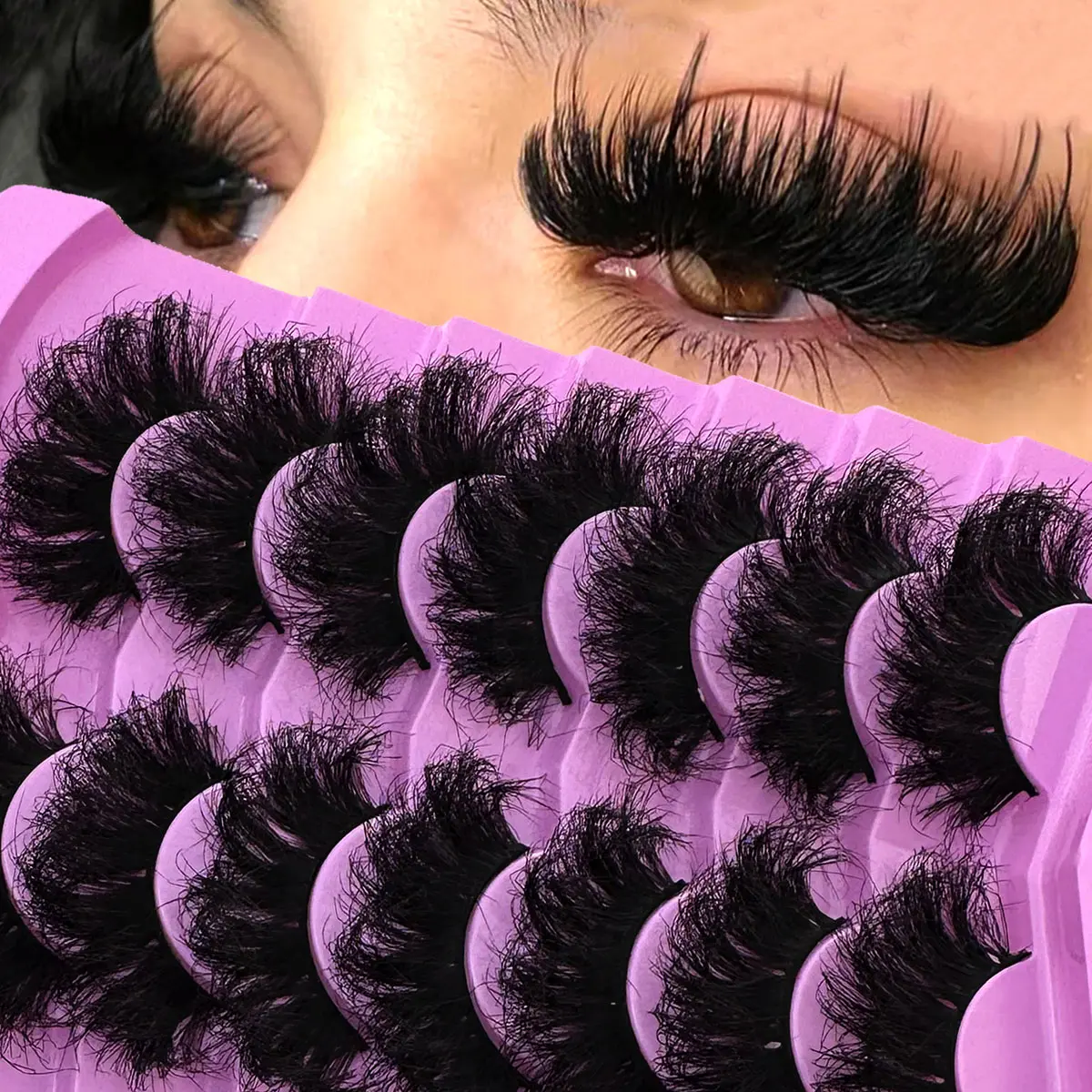 UMIRYAO D Curl Faux Mink Eyelashes, 7 Pairs 25mm 9D Fluffy Volume Lash Clusters, Thick Reusable False Lashes for Cat Eye Makeup, Volume Lashes Clusters