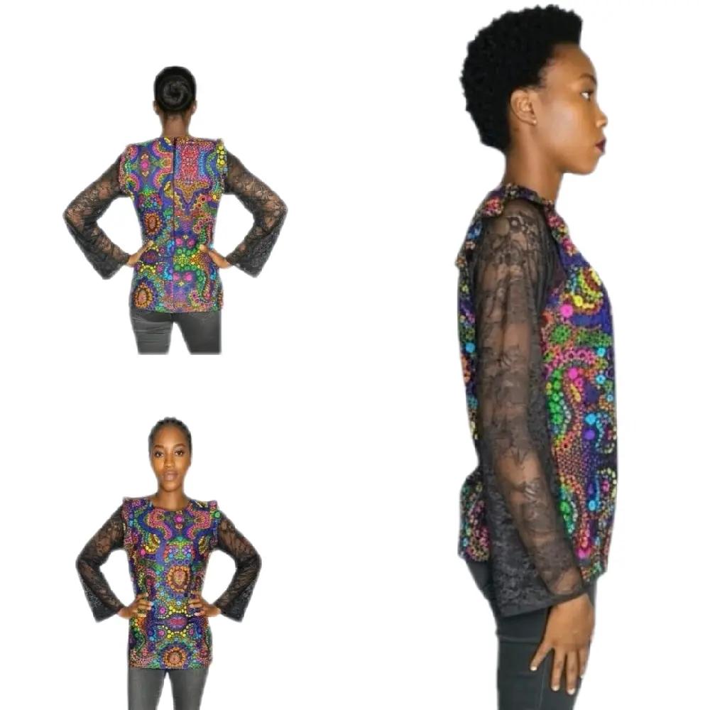 Women's Ankara Casual Top with Net Sleeves and Vibrant Print for Everyday Wear
