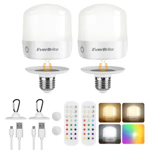#Summervibes EverBrite E26 Rechargeable Light Bulbs with Remote & Touch Control, Battery Backup Bulb for Sconces and Lamps, Dimmable Detachable LED Camping Bulbs with 12 RGB Colors & 3 Color Temperatures, 2 Pack
