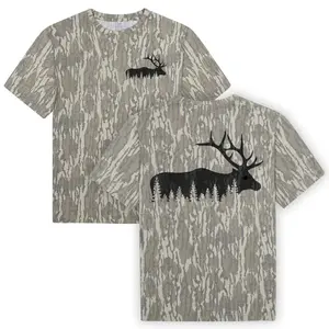 Whitetail Buck Hunting Graphic Mossy Oak Bottomland Tee for Outdoor Hunters - Hunting Camo Shirt, Soft Stretch Cotton, Full Size S-5XL